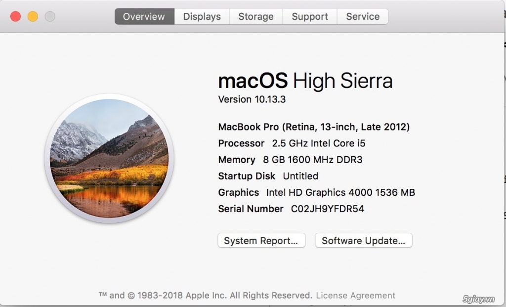 MacBook Pro 13 Retina 2012 MD212LL Ram 8GB SSD 256GB Giá rẻ