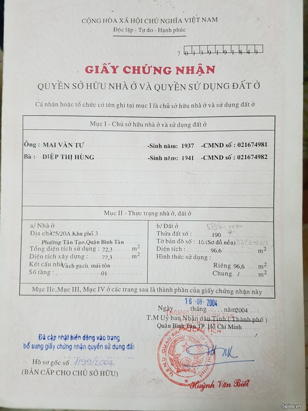 Cần bán nhà cấp 4 số 25/19 Hồ Văn Long Tân Tạo BT 2 mặt tiền 96,6m2 - 4