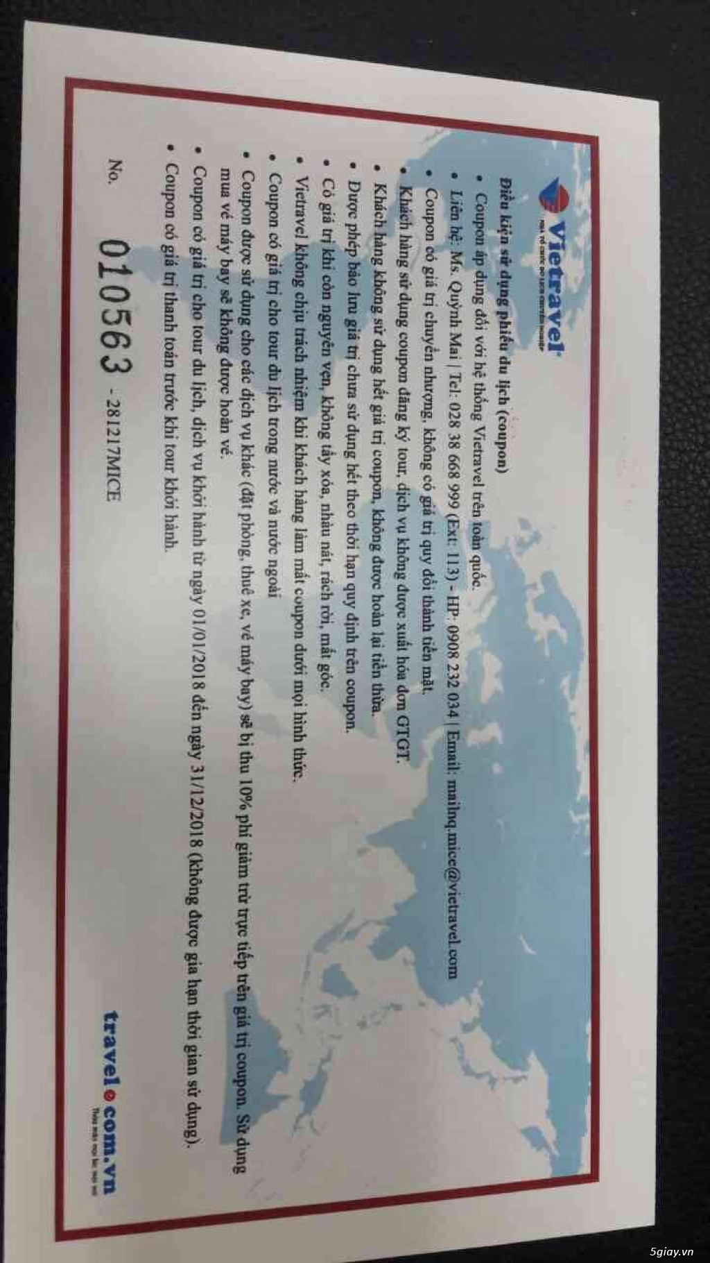 Bán voucher du lịch Viettravel trị giá 15Tr (thời hạn đến 31/12/2018) - 1