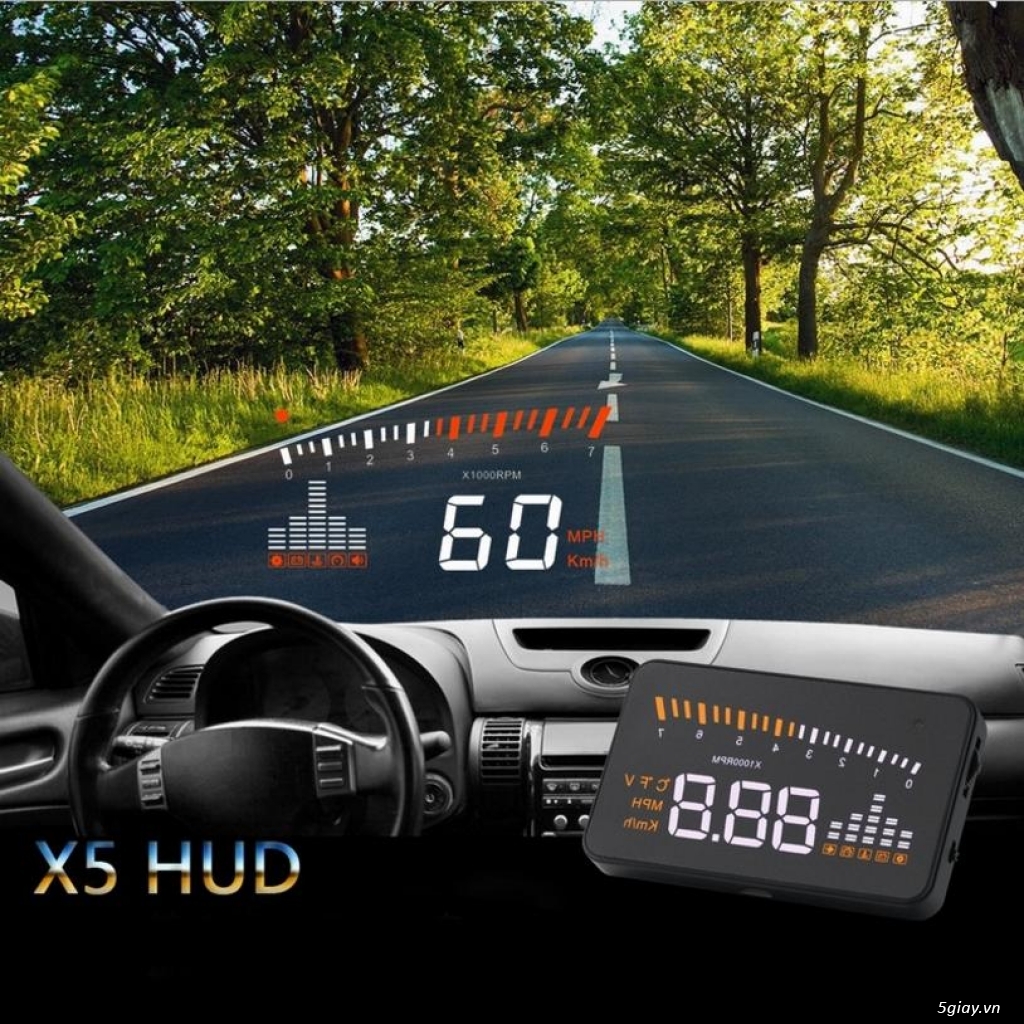 Bộ hiển thị và cảnh báo tốc độ lên kính lái HUD X5 cho xe hơi... Mới ! - 1