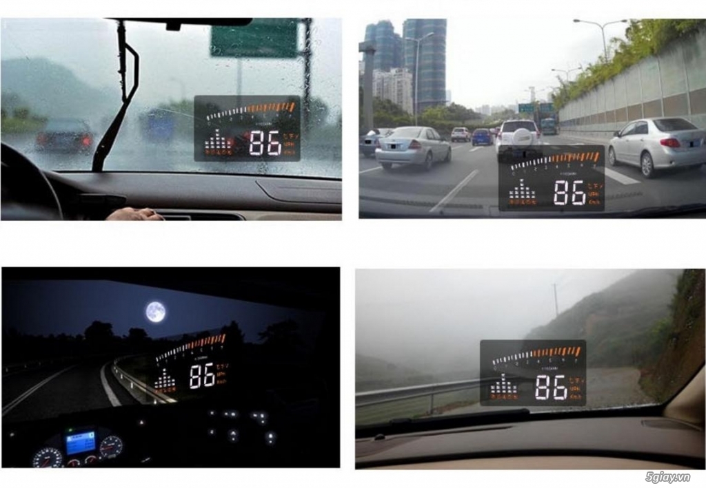 Bộ hiển thị và cảnh báo tốc độ lên kính lái HUD X5 cho xe hơi... Mới ! - 4