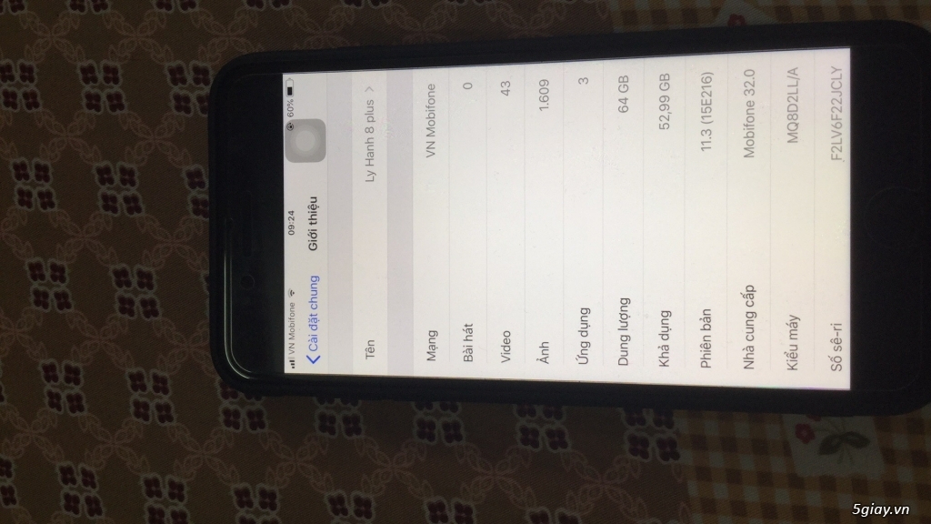 Bán iphone 8 plus màu đen qt mới 99%