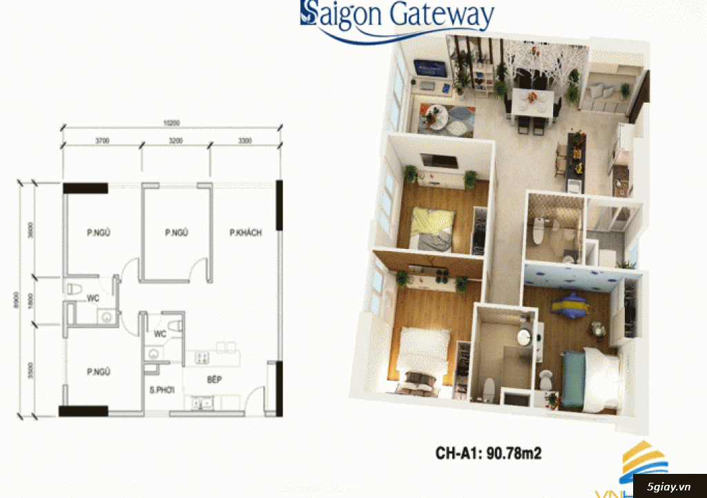 Bán căn hộ Saigon Gateway Quận 9, 3PN, 90m2, giá 2.7 tỉ, 0909 761 547