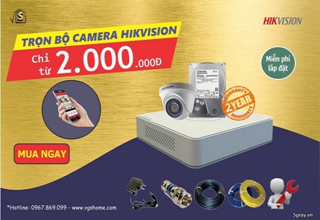 Trọn bộ camera Hikvision HD chỉ từ 2 triệu