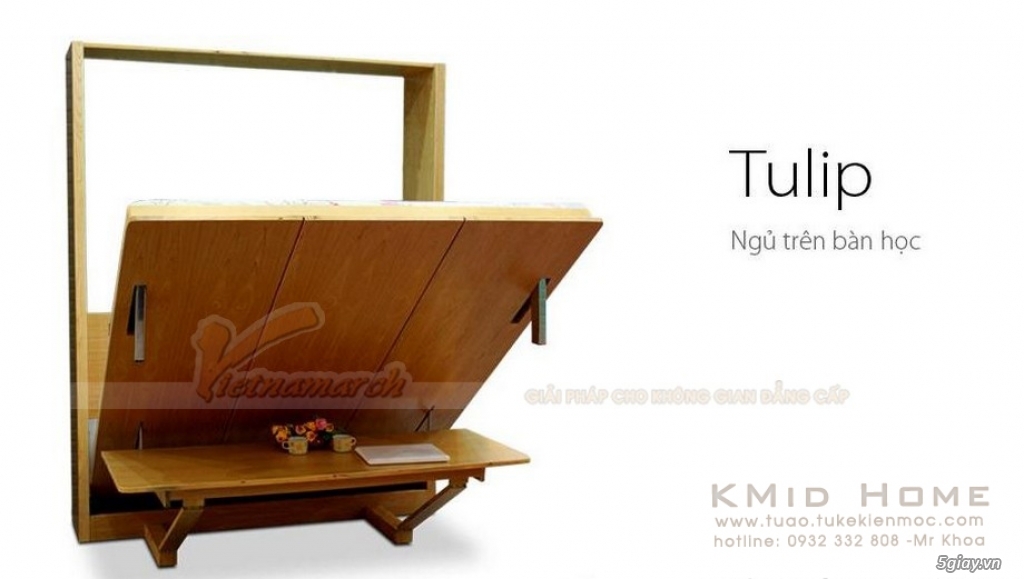 Mẫu giường gấp thông minh kết hợp với bàn học Tulip KMid Home