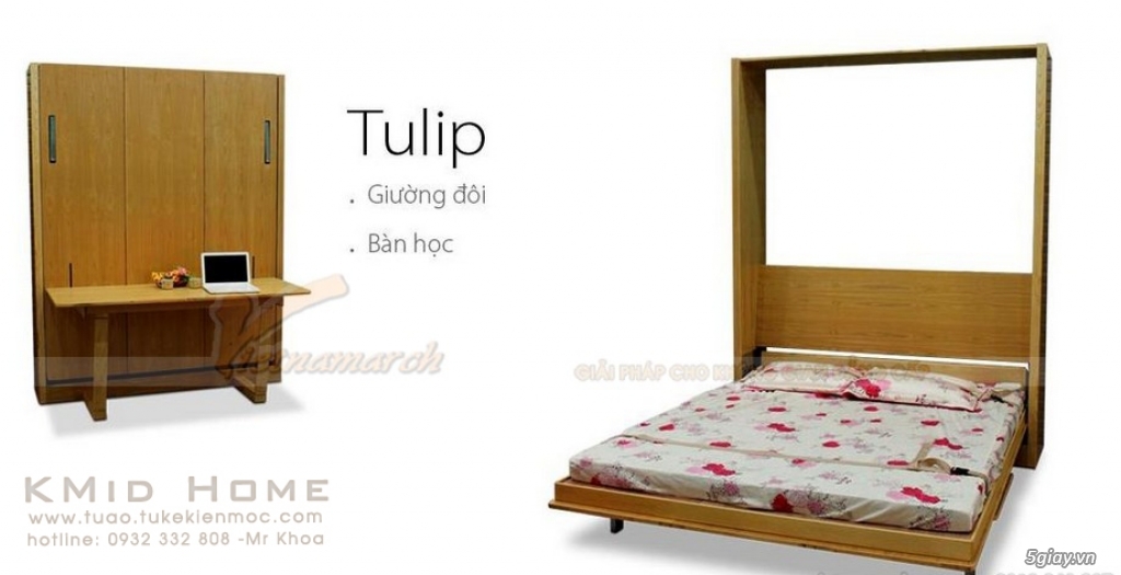 Mẫu giường gấp thông minh kết hợp với bàn học Tulip KMid Home - 10