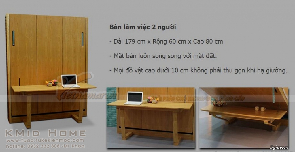 Mẫu giường gấp thông minh kết hợp với bàn học Tulip KMid Home - 8