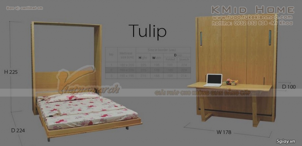 Mẫu giường gấp thông minh kết hợp với bàn học Tulip KMid Home - 6