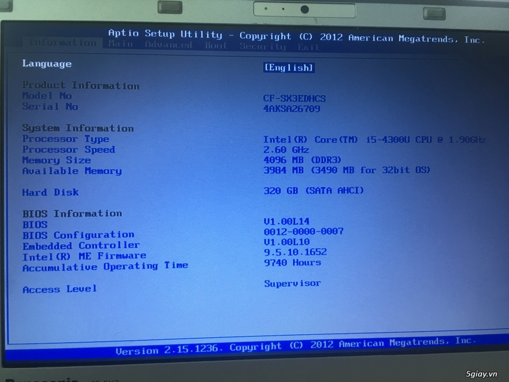 Panasonic CF-SX3 Core i5 thế hệ 4, ram 4gb, SSD 128gb