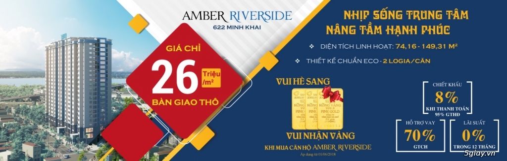 26 TR/M2 sở hữu căn hộ cao cấp Amber Riverside Times City, CK 8%