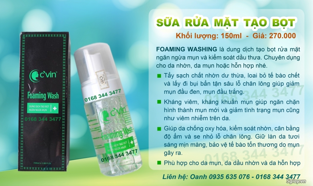 sữa rửa mặt tạo bọt c'vin