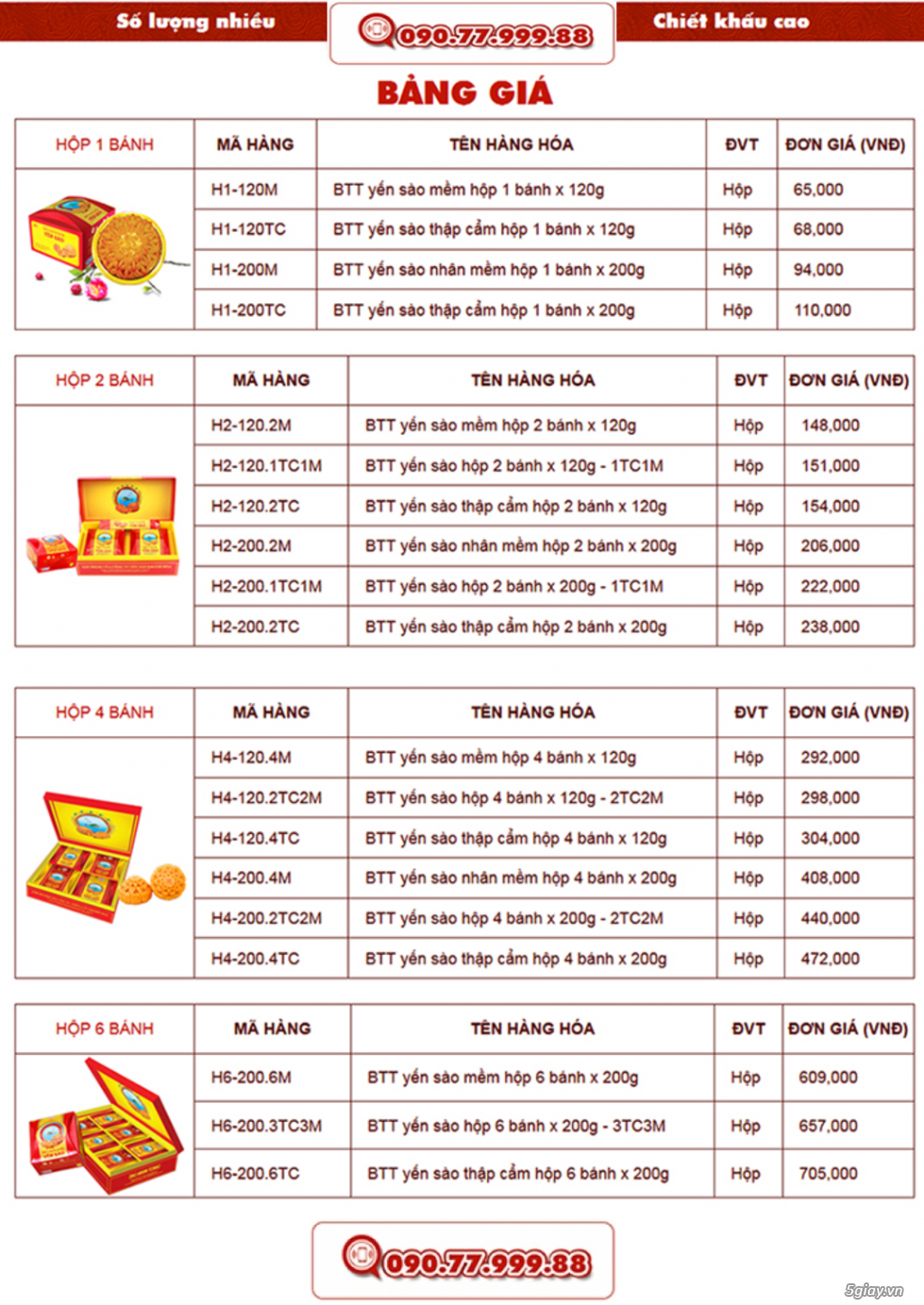 Bảng giá bánh trung thu yến sào Khánh Hòa 2017 (100 hộp, CK đặc biệt) - 1