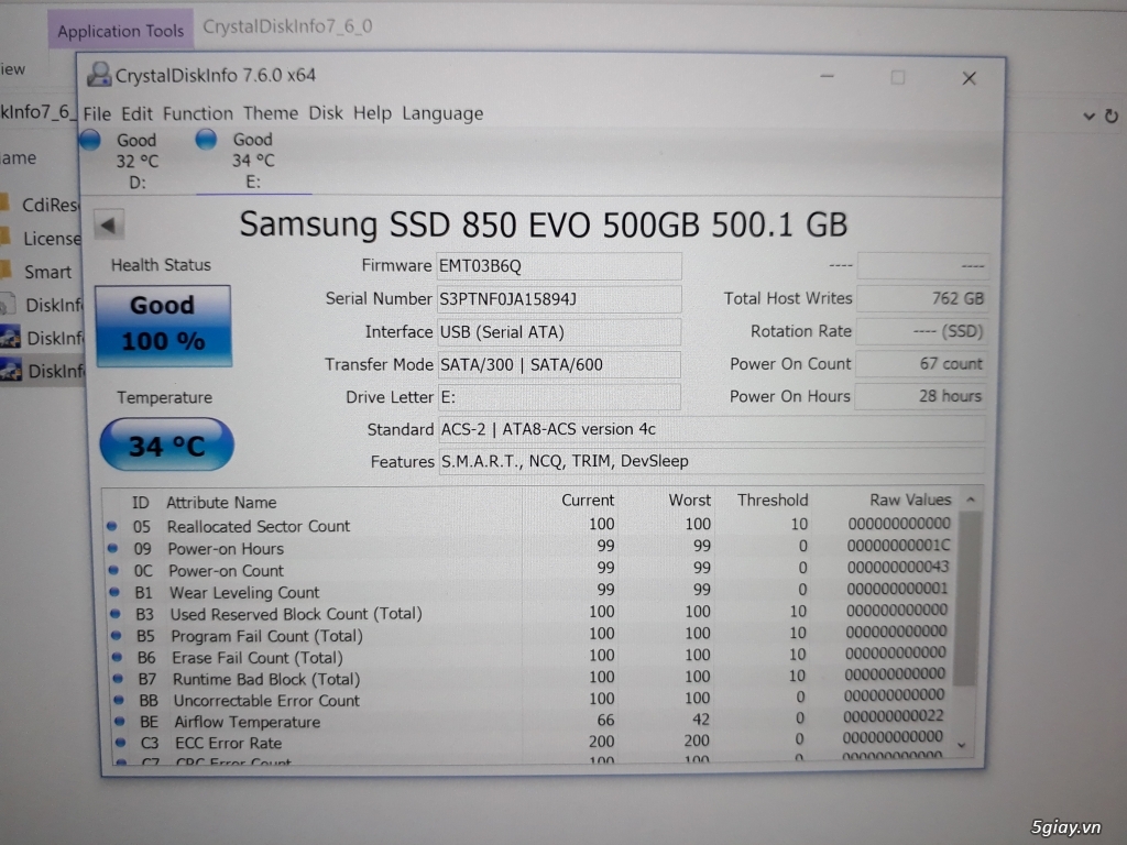 SSD SAMSUNG 850 EVO 500GB mới sử dụng vài giờ - 1