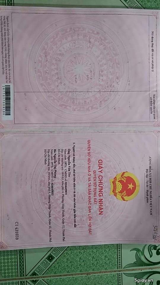 Bán nhà có sổ hồng riêng gấp ở quận 12