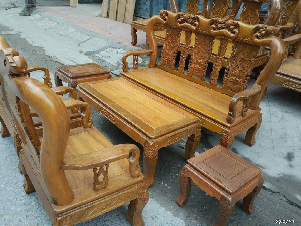 Bộ bàn ghế đục đào gỗ nghiến - 4
