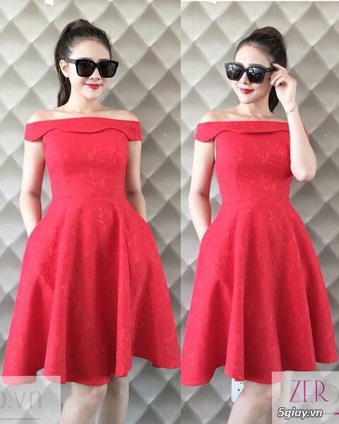 Đầm xòe trễ vai có mút ngực