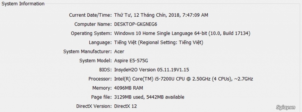 Bán: Acer E5-575G-53EC I5 7th, 940mx, 4GB Ram, 500 Gb [7.900.000] - 1