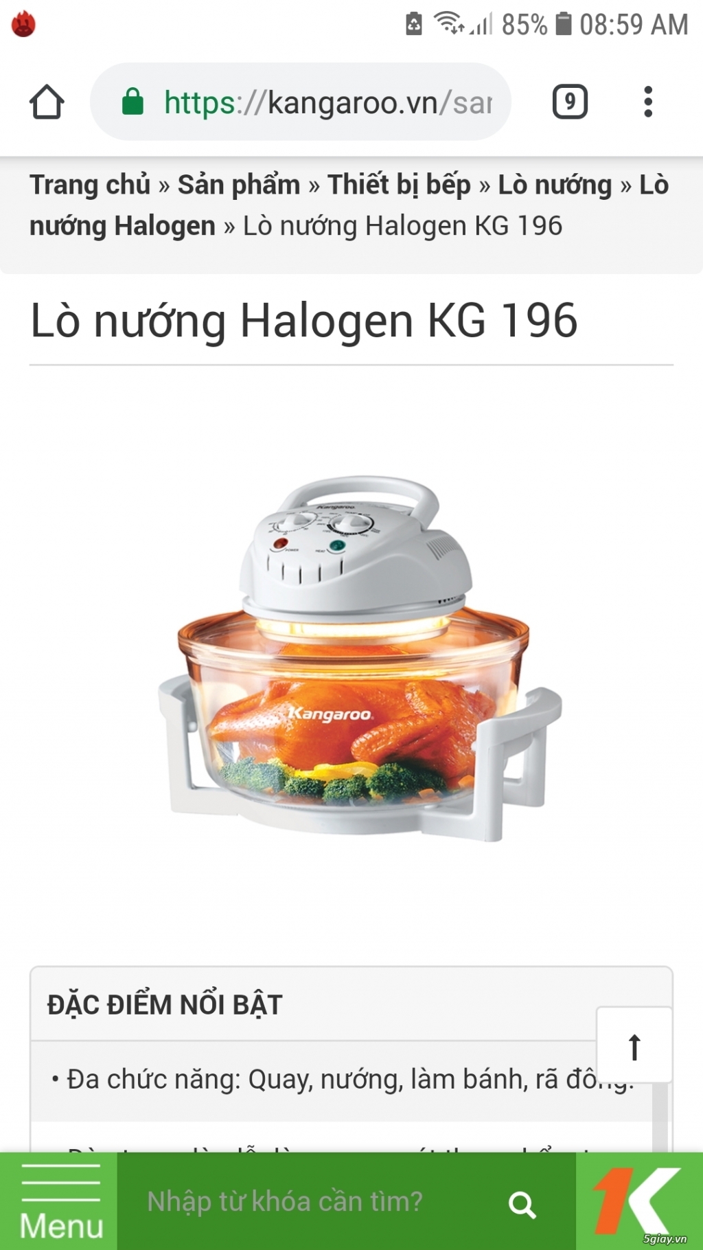 Nồi nướng halogen kangaroo KG196