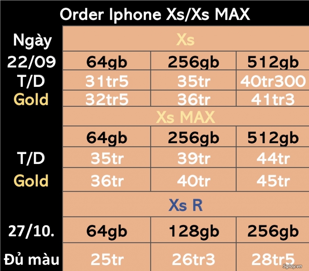 Nhận Order iPhone Xs Mỹ. Giá Tốt nhất thị trường