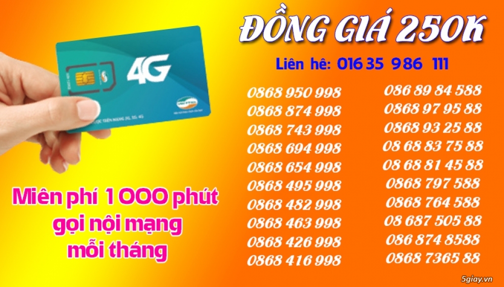 Sim Đồng Giá 250k gọi 1000 phút nội mạng không lo hết tiền