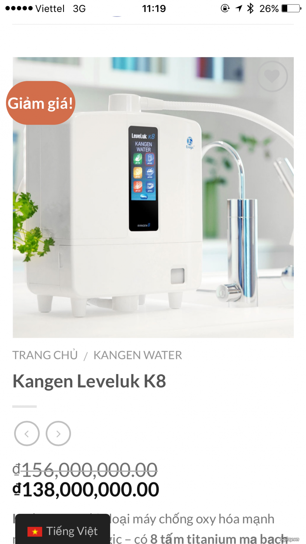 Máy lọc nước Kangen Leveluk k8