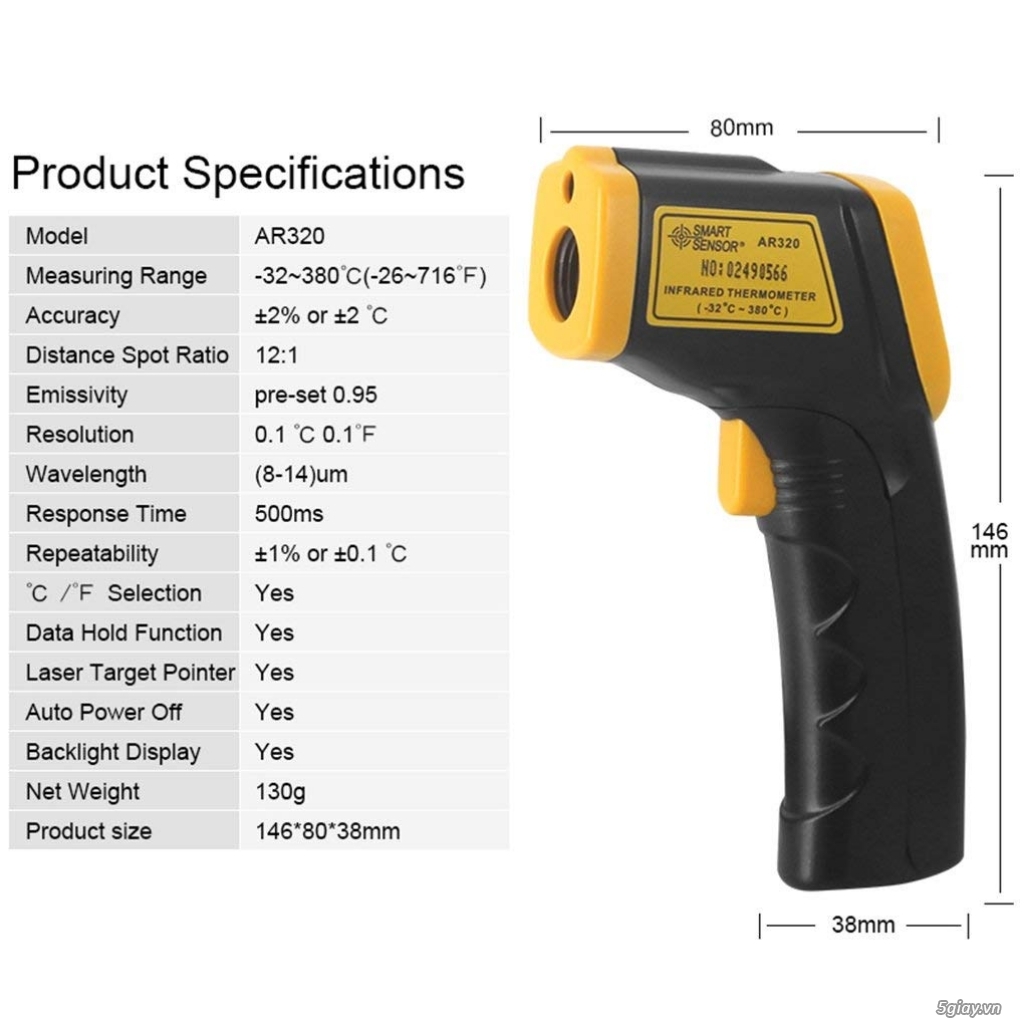 Súng đo nhiệt độ hồng ngoại Smart Sensor AR320 - 2
