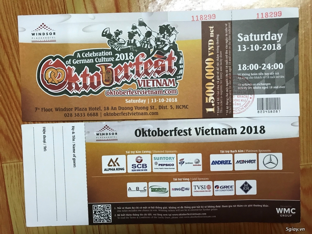 Cần bán vé Oktoberfest ngày 13/10/2018