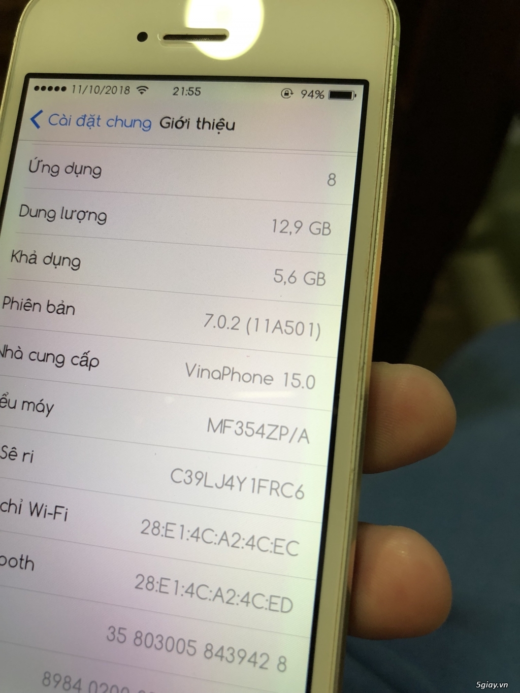 iphone 5s gold quốc tế fullbox ios 7.0.3 hang suu tam likenew 97% - 4