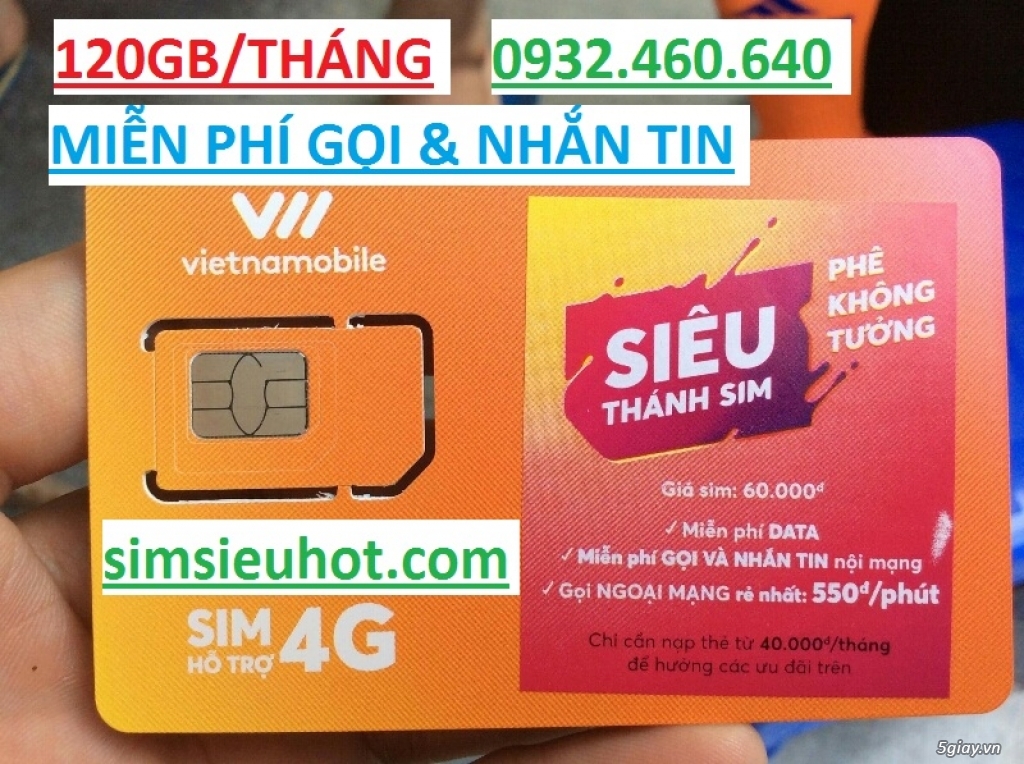 Siêu Thánh Sim 4G Vietnamobile- Tặng 120GB/ tháng- Miễn phí gọi