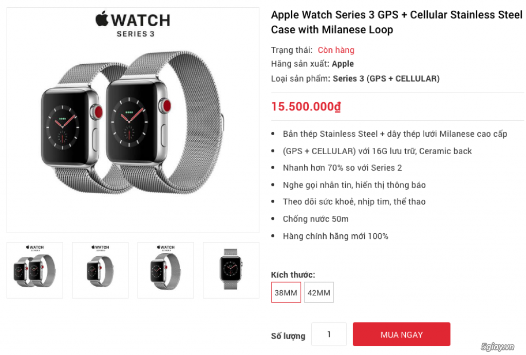 Apple Watch Series 3 (GPS + LTE) đủ màu, nguyên seal LL/A chưa active hổ trợ trả góp 0% - 16
