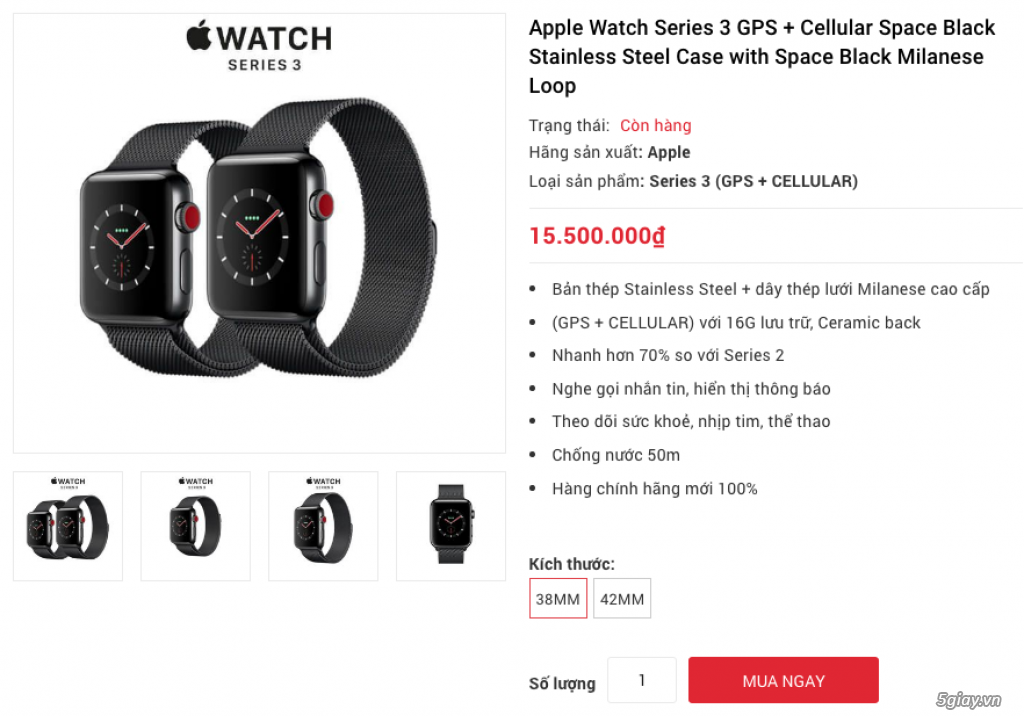 Apple Watch Series 3 (GPS + LTE) đủ màu, nguyên seal LL/A chưa active hổ trợ trả góp 0% - 17