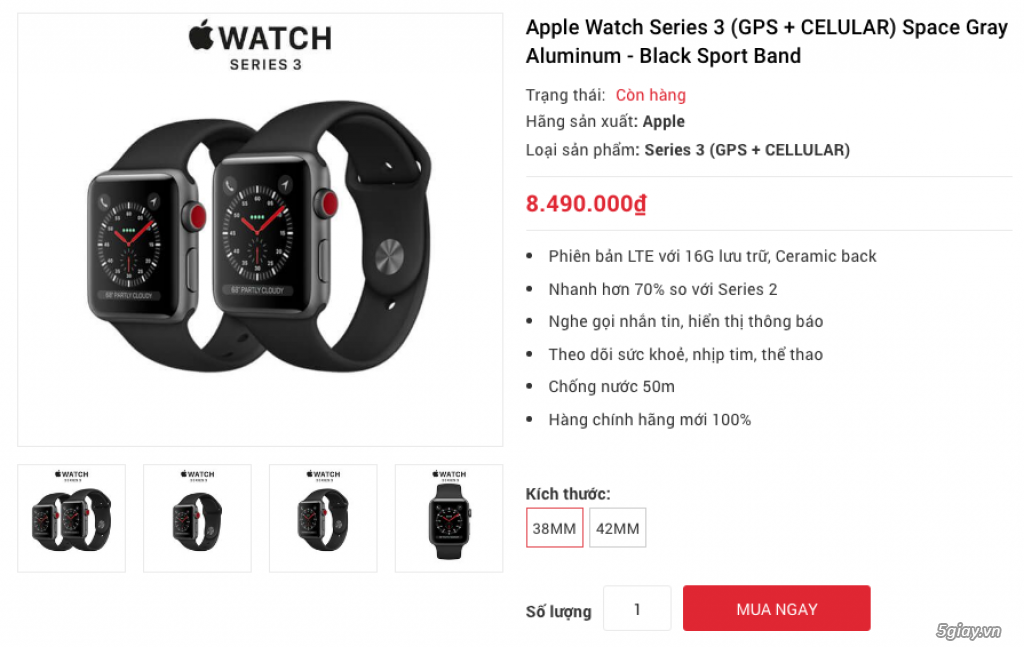 Apple Watch Series 3 (GPS + LTE) đủ màu, nguyên seal LL/A chưa active hổ trợ trả góp 0% - 8