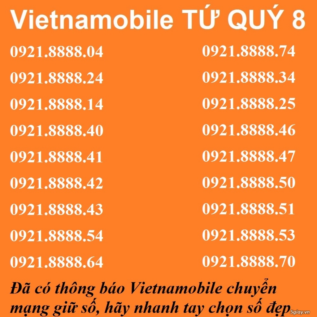 Sim Vietnamobile TỨ QUÝ-Sim số đẹp HOT hàng Chuyển mạng giữ số