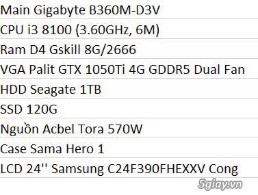 Bán bộ PC i3 8100 8Gb, GTX 1050Ti 4G mới 99% - 3