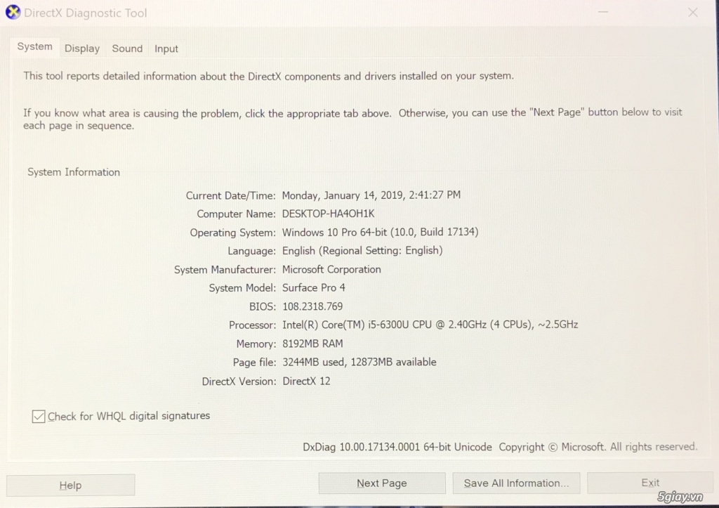 Surface pro 4 core i5, ram 8gb, ssd 256gb