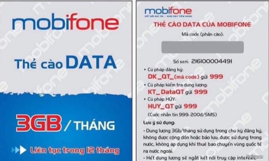 Thẻ Data 4G Mobifone,3G/thg, 12 tháng ko nạp tiền, giá bèo nhèo