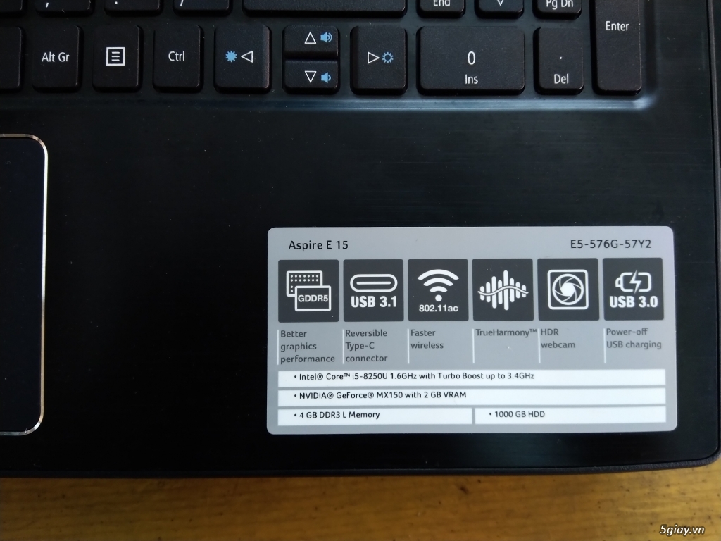 Acer E5 mới 99.5%, Core i5 8th, SSD+HDD, VGA MX150 2G - 1