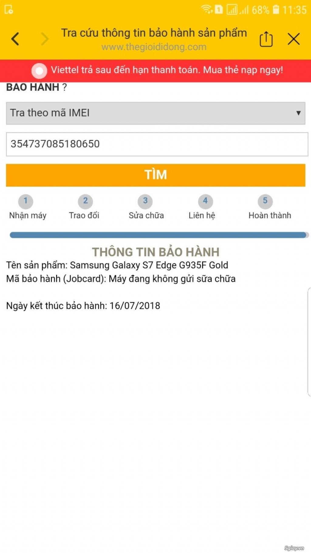 Samsung S7e SSVN 2 sim vàng gold TGDĐ - 5