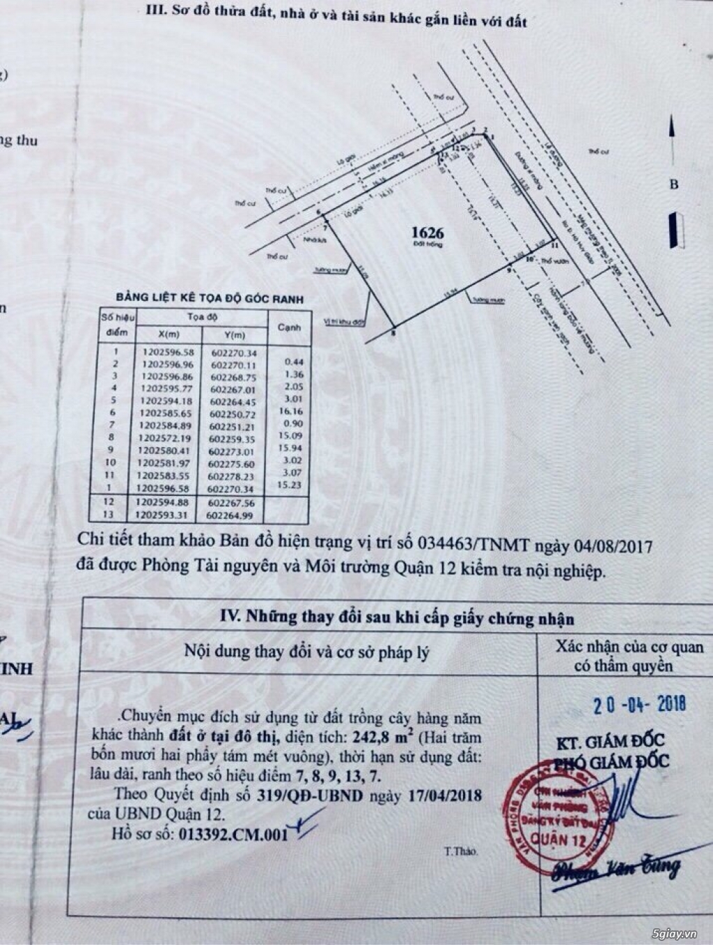 Bán đất 2 MT (Thạnh Lộc 19). DT:(17 x 22)m.Chợ Cầu Đồng. Giá: 10 Tỷ - 2