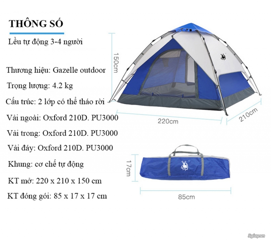 Lều tự động cắm trại 3-4 người gazelle outdoor GL1666 - 2