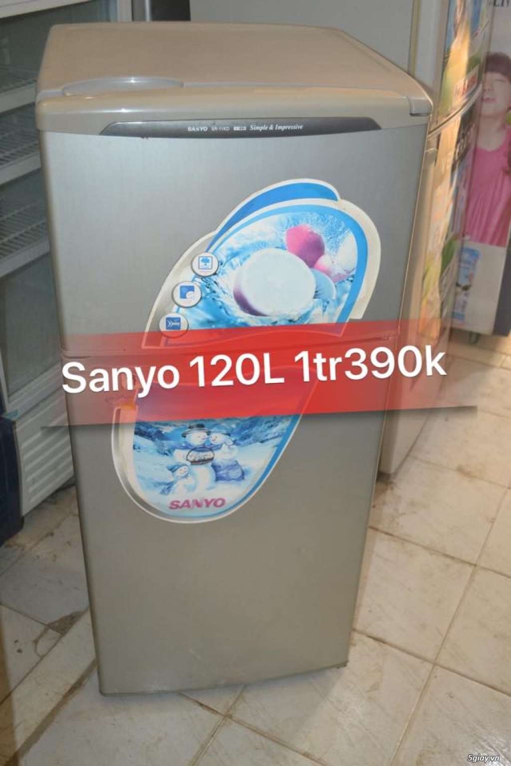 Tủ lạnh cũ Sanyo 120L new 85% ga zin chạy êm BH 6T,Freeship nội thành - 1