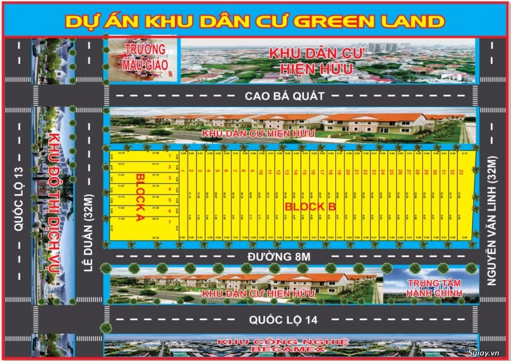 Dự án Green Land Chơn Thành giá 2.7 triệu/m2 - Chiết khấu 1-2 cây vàng - 3