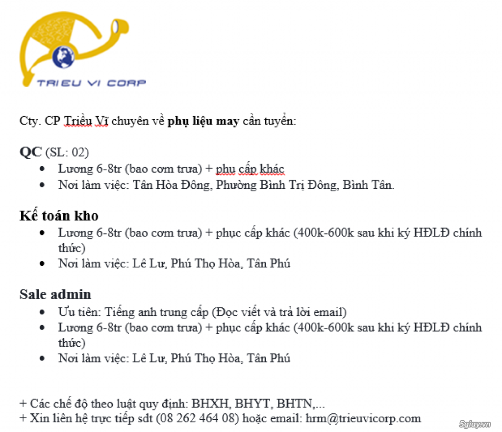 QC / Kế Toán Kho / Sale Admin