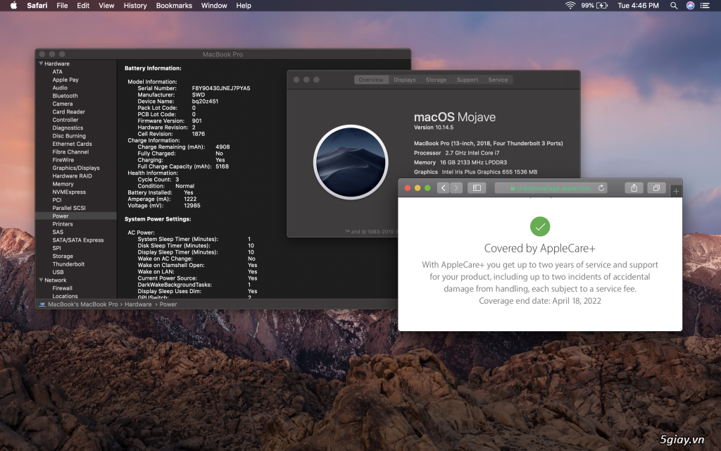 Macbook Pro 2018 13” i7-16gb-ssd512, Apple Care 2022 - 4