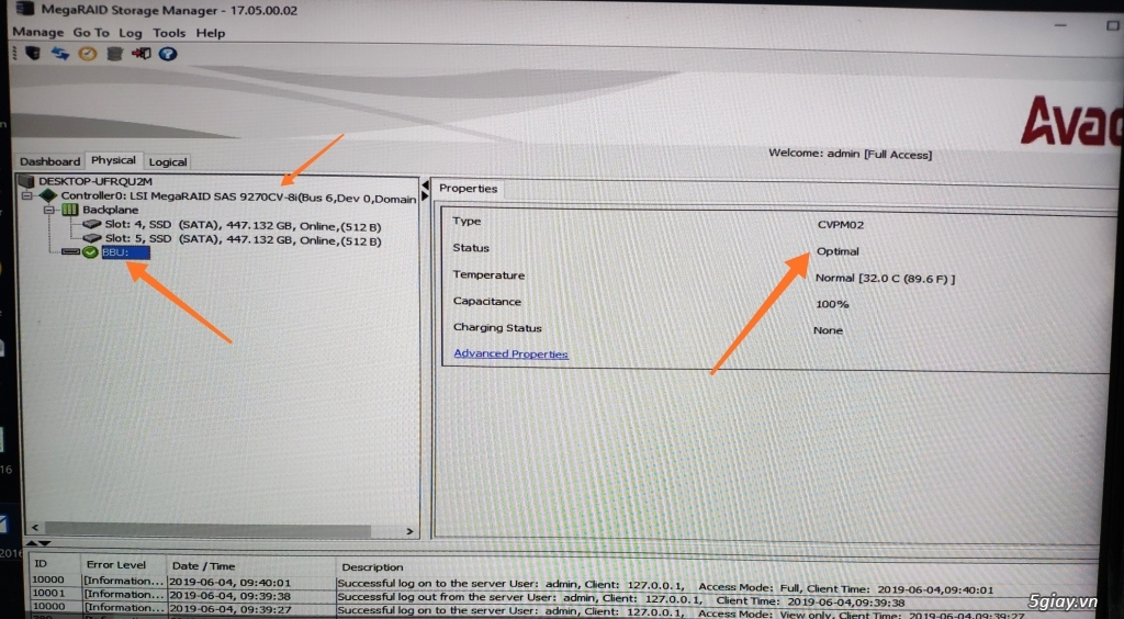 LSI MegaRAID 9270cv-8i cache 1GB RAM, BBU (Pin dự phòng) - 7