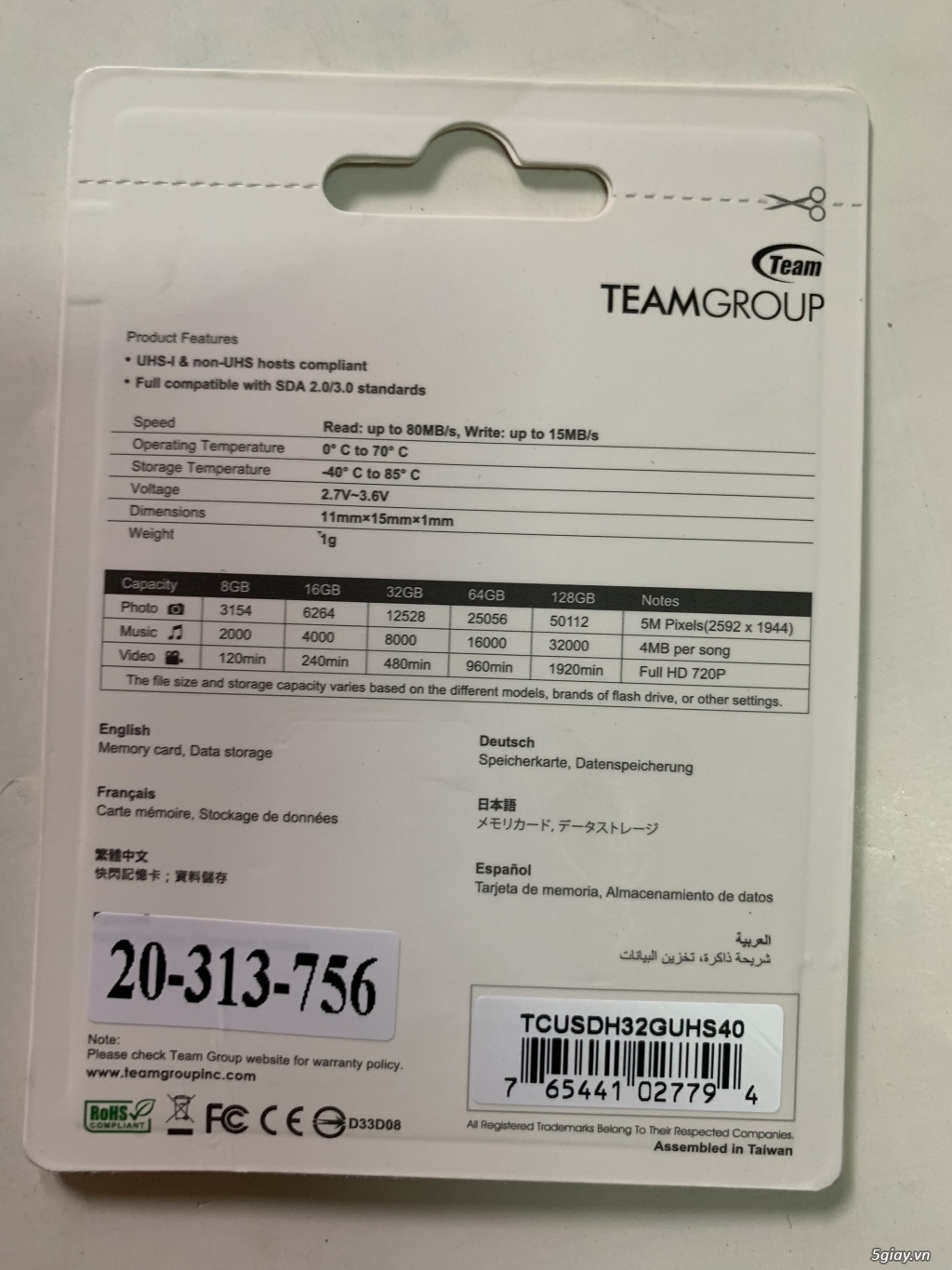 Thẻ nhớ micro sd Team 32GB class 10 U1, chính hãng usa, sx tại Taiwan, end 23h00-20/11/2019 - 1