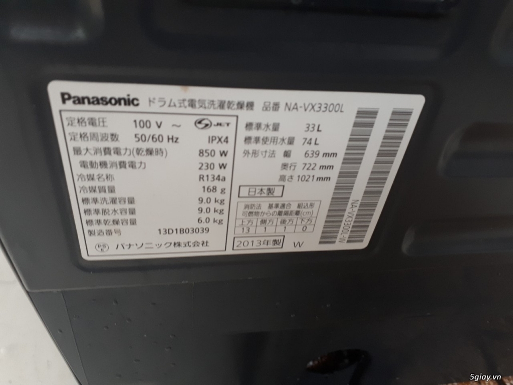 Máy giặt PANASONIC NA-VX3300L giặt 9kg sấy Block 6kg đời 2013 Màu trắn - 5