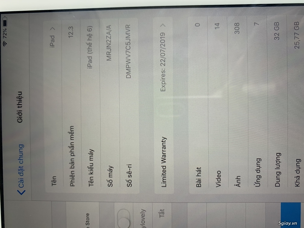 Bán ipad Gen 6 32G wifi fullbox like new còn BH 7/2019 - 2