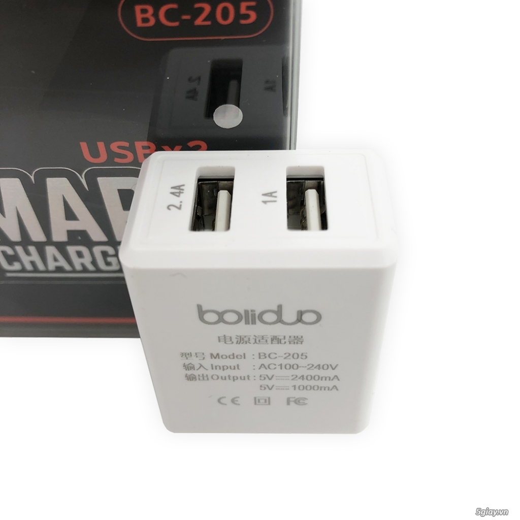 Củ Sạc Thông Minh 2 Cổng USB Boliduo BC-205
