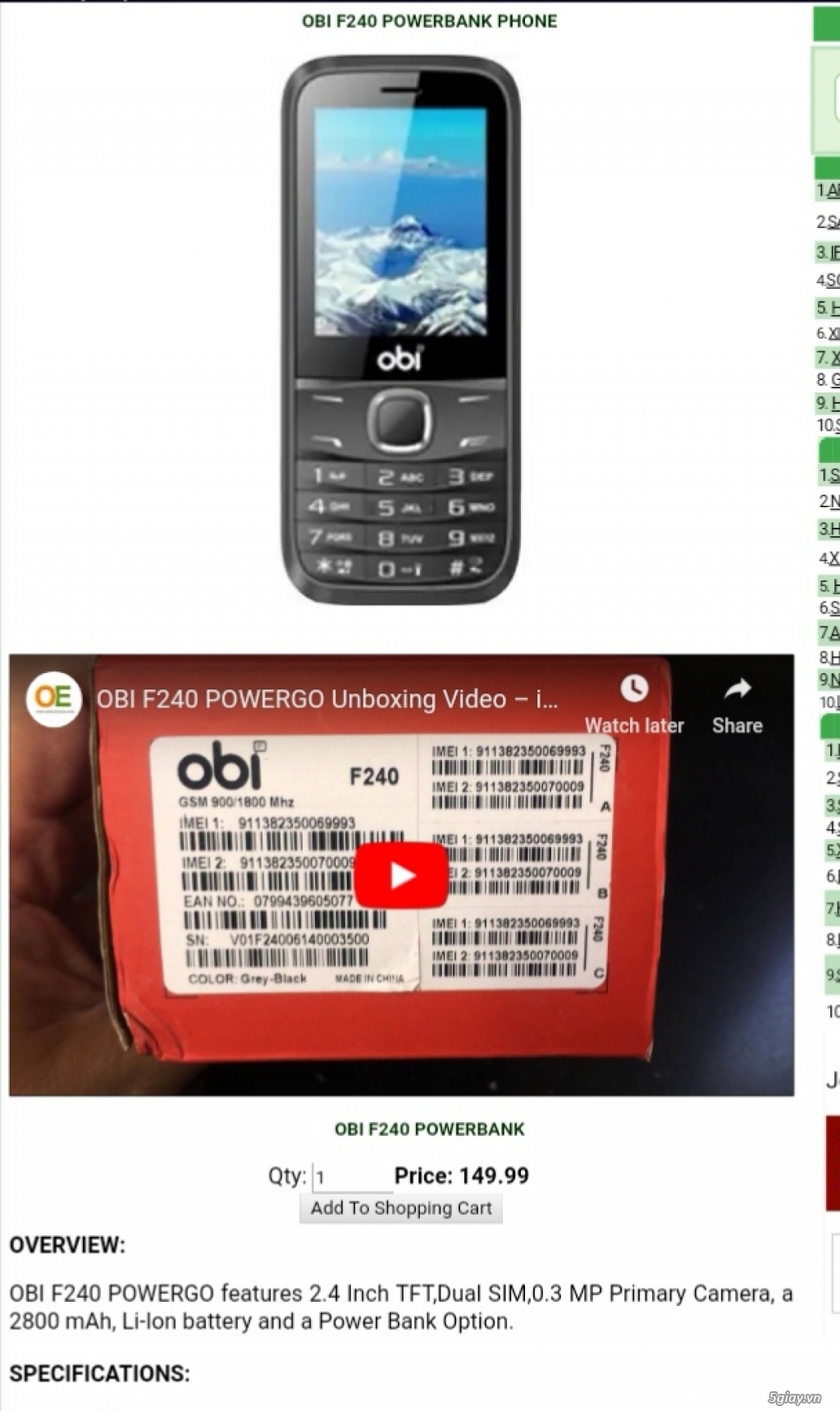 OBI F240 Powerbank phone 2 sim end 23g ngày 27/6/2019 - 2